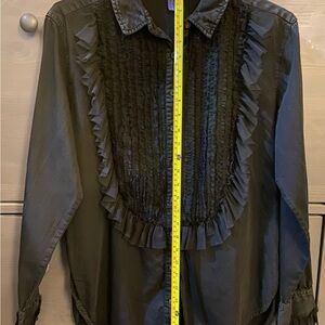 Anthropologie PILCRO Black Ruffled Button Down Shirt Distressed slightly